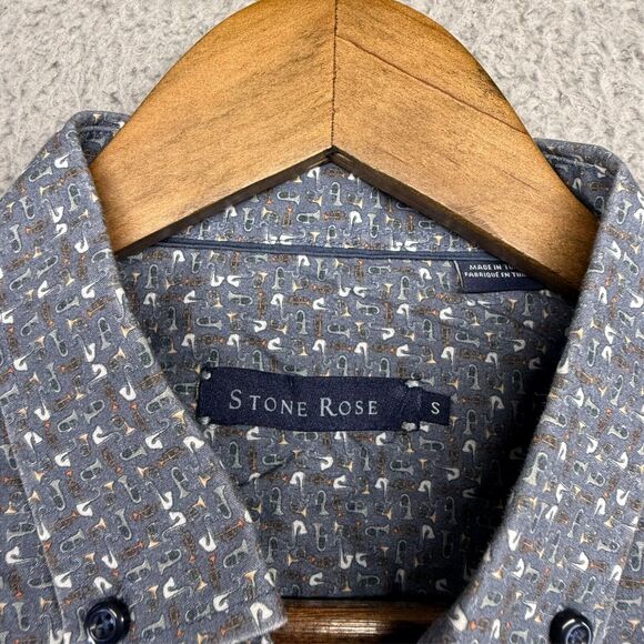 Stone Rose Shirt Men's 3 Medium Gray Trumpets Music Instrument All over Preppy - Picture 3 of 10